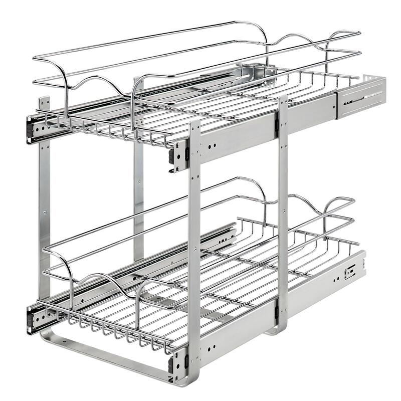 Rev-A-Shelf Pullout 2-Tier Basket Organizer for Kitchen Cabinets, 9 x 22 In, 5WB2-0922CR-1 - Silver - 11.5"W x 22.25"D x 19.5"H