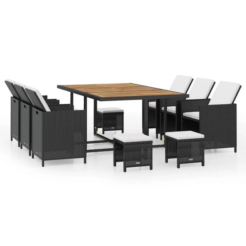 11pc Outdoor Dining Table Set, 10 Seater, Brown Acacia Wood n Rattan