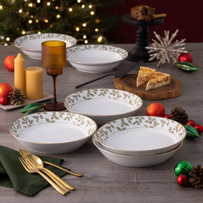 Holly & Berry Gold Set of 4 Coupe Dinner Bowls, 9-3/4", 43 oz.