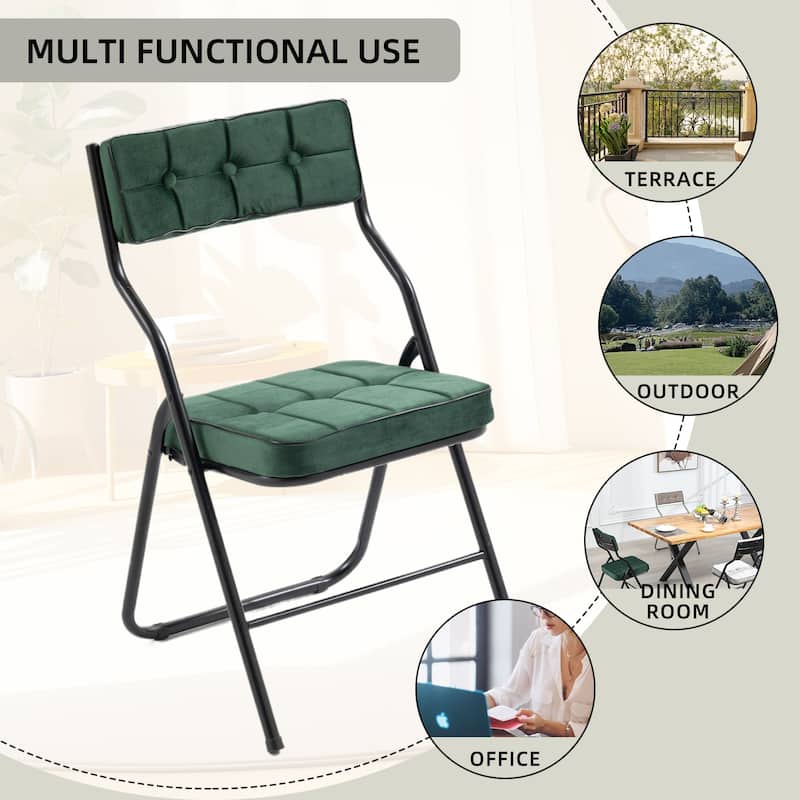 Velvet Upholstered Steel Tufted Folding Dining Chairs(set of 4)