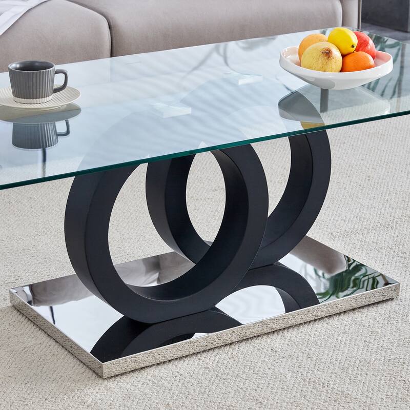 Modern Style Glass Top Mdf Coffee Table With Base