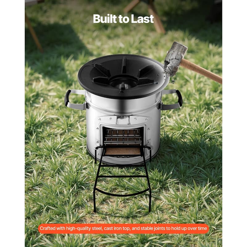 Portable Stainless Steel Rocket Stove for Camping, Wood Burning