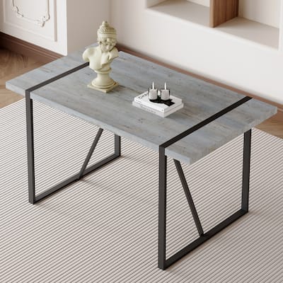 Roomfitters Industrial Dining Table for 4-6 with Light Grey Patterned MDF Top and Black Metal Frame