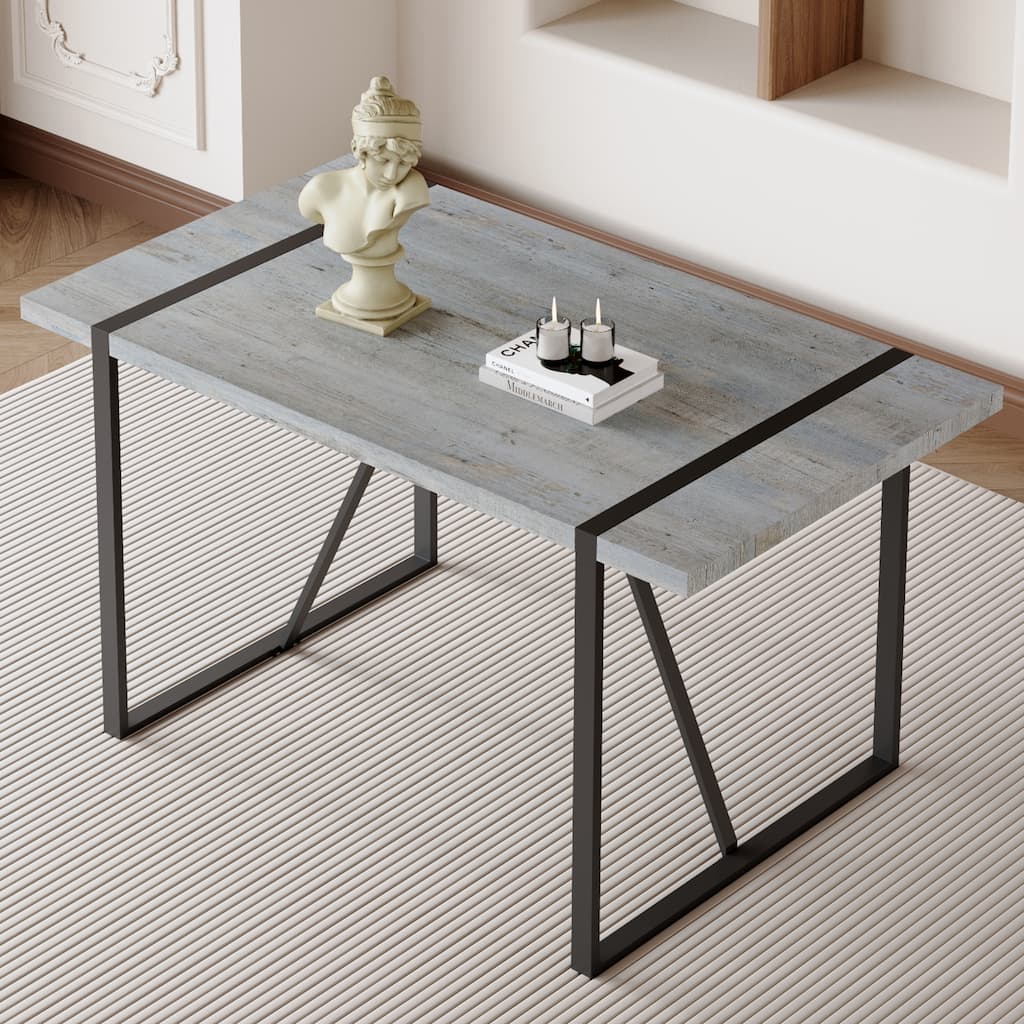 Roomfitters Industrial Dining Table for 4-6 with Light Grey Patterned MDF Top and Black Metal Frame
