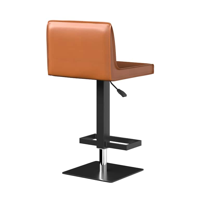 HomeRoots Orange and Black Faux Leather and Metal Low Back Adjustable Height Bar Chair