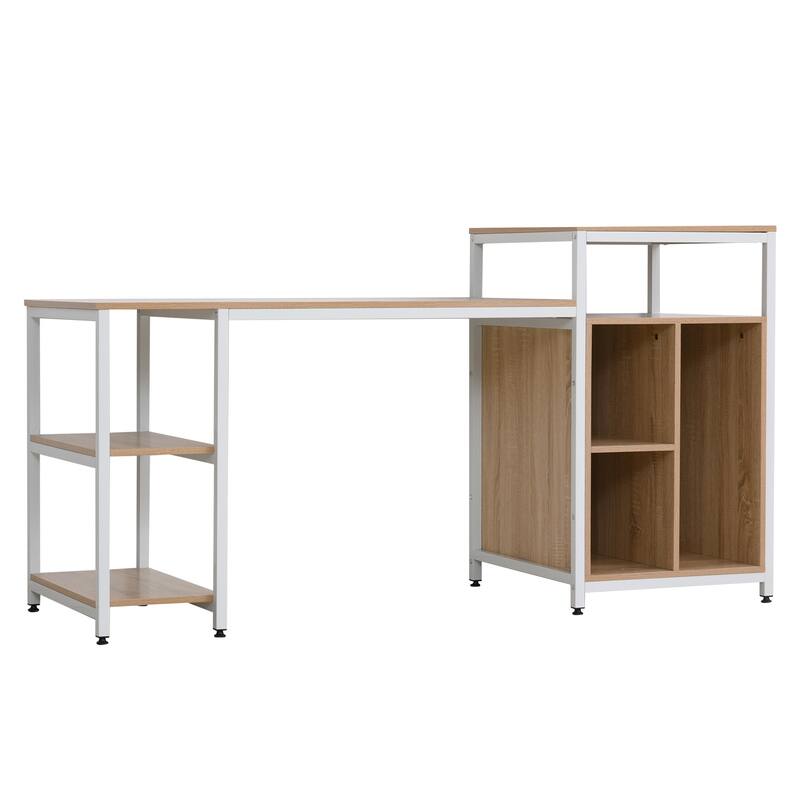 HOMCOM 68 Inch Office Table Computer Desk Workstation Bookshelf with CPU Stand, Spacious Storage Shelves & Chic