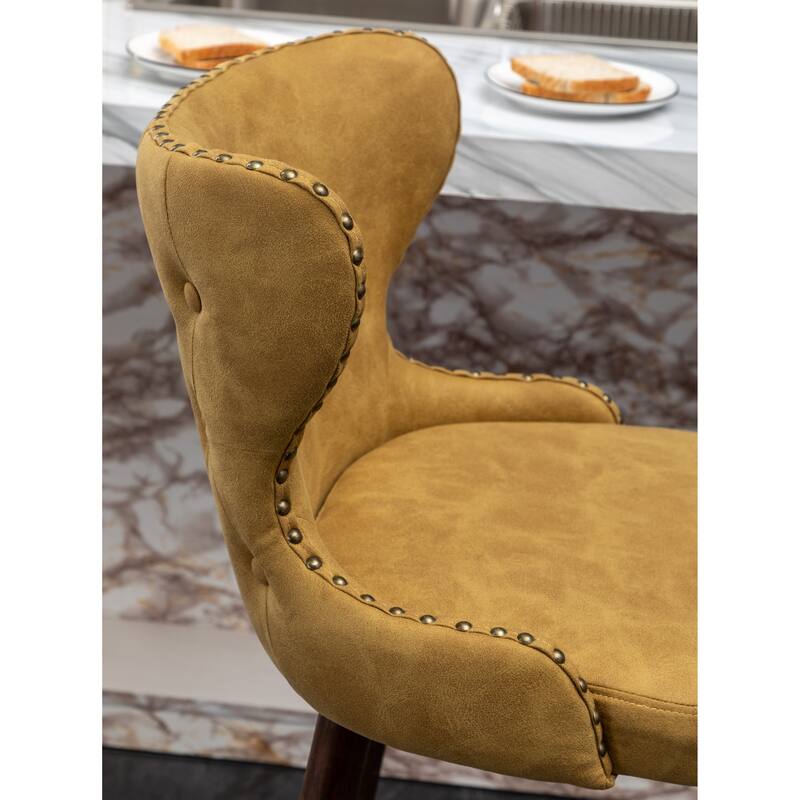 Nailhead Trim High Bar Stool, Faux Leather Bistro Counter Chair with Horn Backrest Kitchen Island Dining Chair, Set of 2