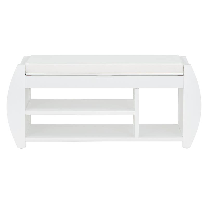 Wooden Panel 2-Tier Shoe Bench with Cushion & Curved Side Holder