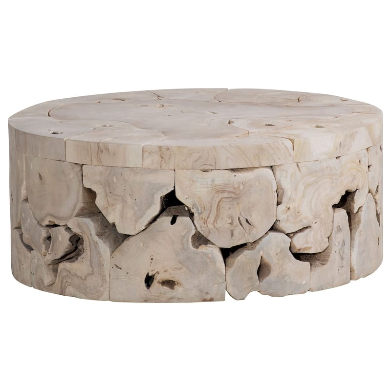 Scarlett 39-inch Round Bleached Teak Root Block Style Coffee Table - Light Brown