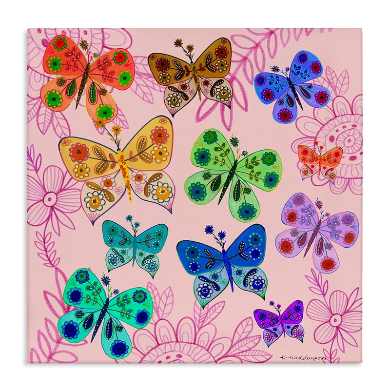 Stupell Bright Patterned Butterflies Canvas Wall Art Design By Kay Widdowson - 17 x 17