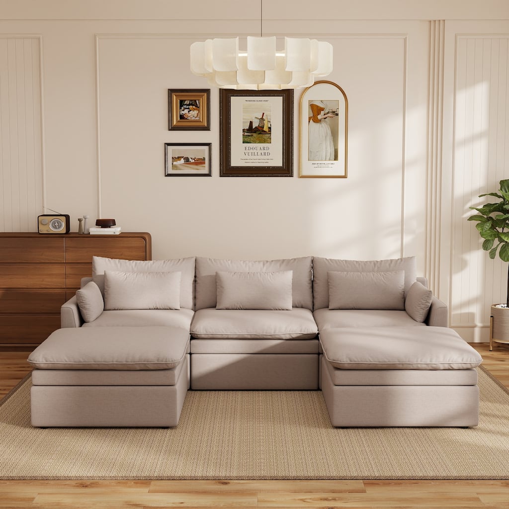 Modular Sectional Sofa,3-Seater Seat Sofa U Shaped Couches with 2 Ottomans, Throw Pillow