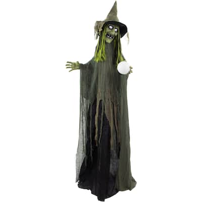 Haunted Hill Farm 6-Ft. Buella the Animated Fortune-Telling Witch, Indoor or Covered Outdoor Decoration