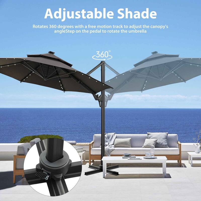 10ft Patio Umbrella Aluminum Offset Outdoor Cantilever Umbrella with 360-degree Rotation, Base Not Included