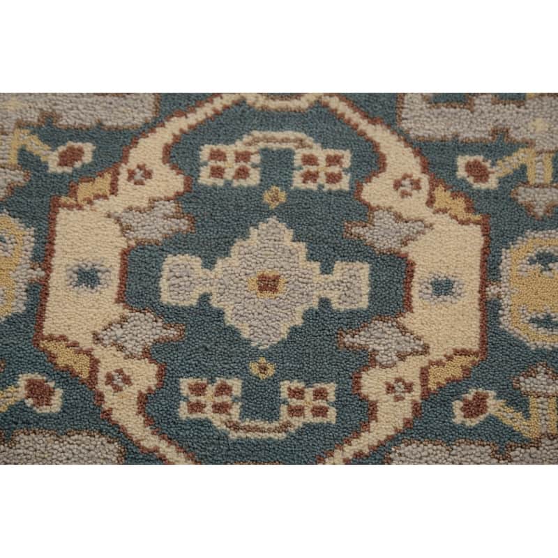 Light Blue Oushak Indian Runner Rug Handmade Wool Carpet - 2'7" x 10'2"