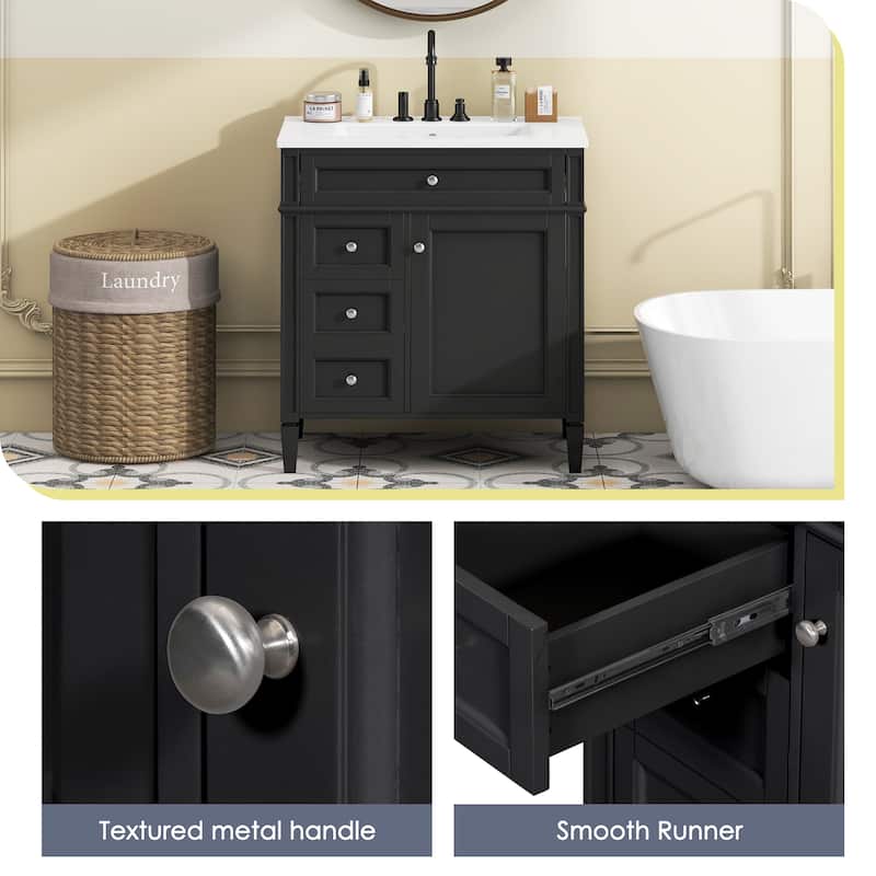 Bathroom Vanity with Top Sink, Bathroom Storage Cabinet with 2 Drawers and 1 Door, Bathroom Vanities with 1 Tip-out Drawer