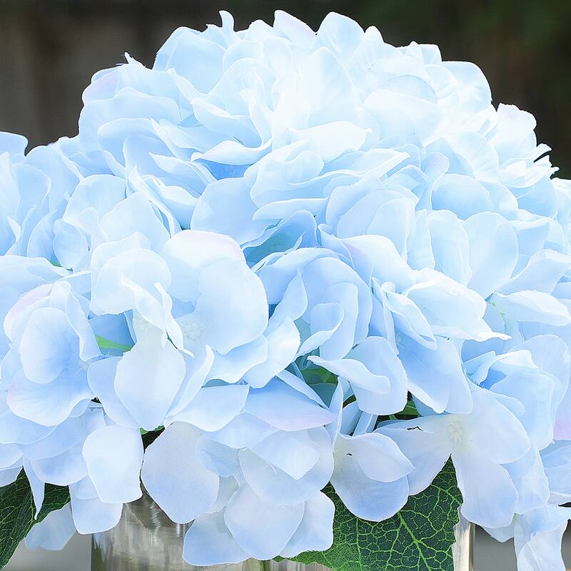 Enova Home Artificial Large Silk Hydrangea Fake Flowers Arrangement in Clear Glass Vase for Home Wedding Decoration