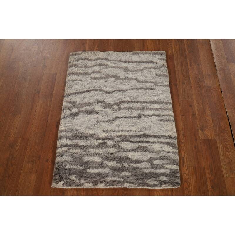 Abstract Moroccan Indian Accent Rug Handmade Beige Wool Carpet - 2'0"x 3'0"