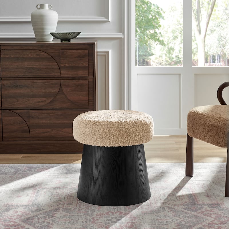 Ketra Round Faux Shearling Ottoman Footstool - Black