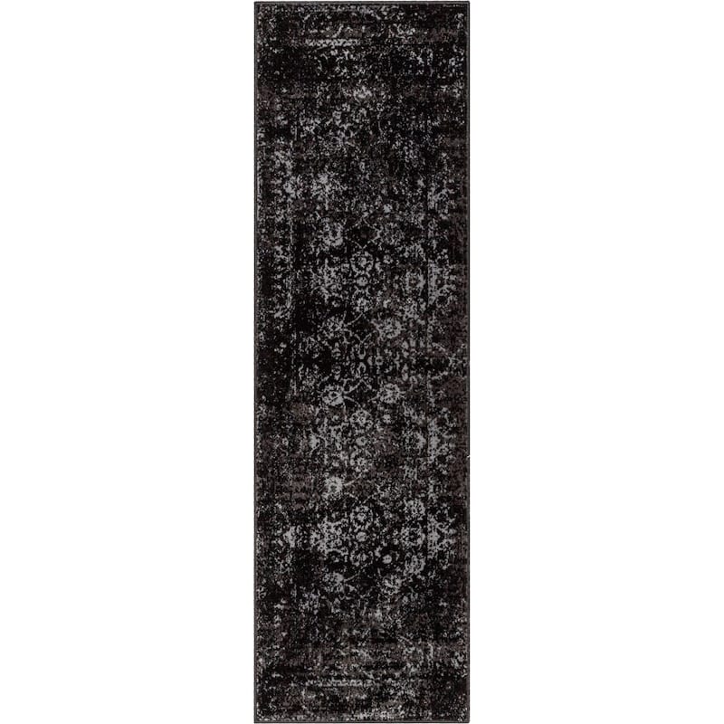 Well Woven Zazzle Thiva Vintage Oriental Floral Pattern Area Rug - 2' 3" x 7' 3" - Black - Runner