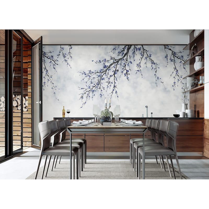 Elegant Cherry Blossom Branch Wallpaper Mural – Minimalist Floral Design for Serene Interiors