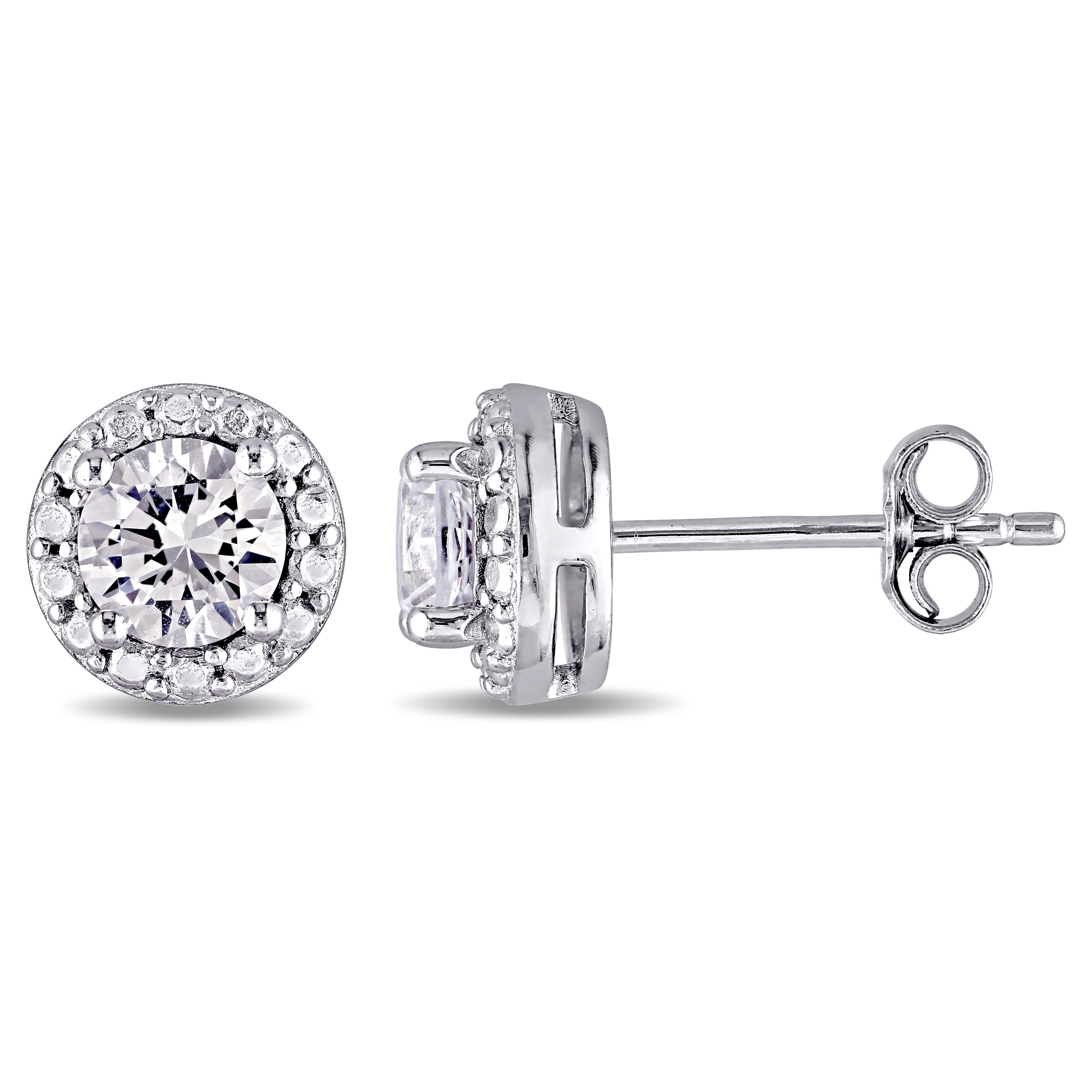 Miadora Sterling Silver Created White Sapphire Halo Stud Earrings