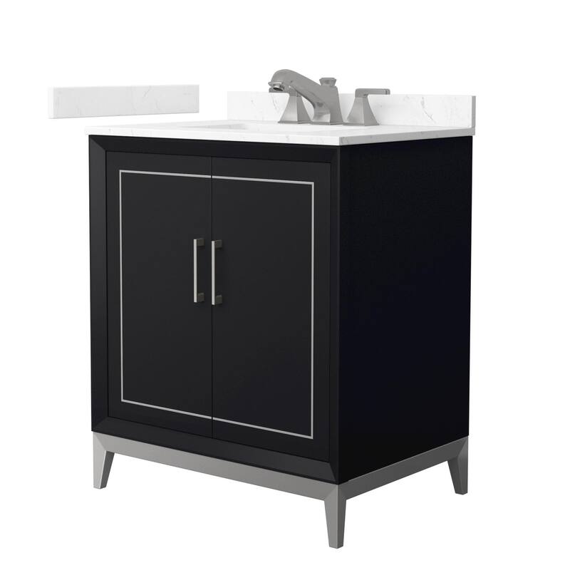 Wyndham Collection WCH5151-30S-VCA-US3MXX Marlena 30" Free Standing - Black / Carrara Cultured Marble Top / Brushed