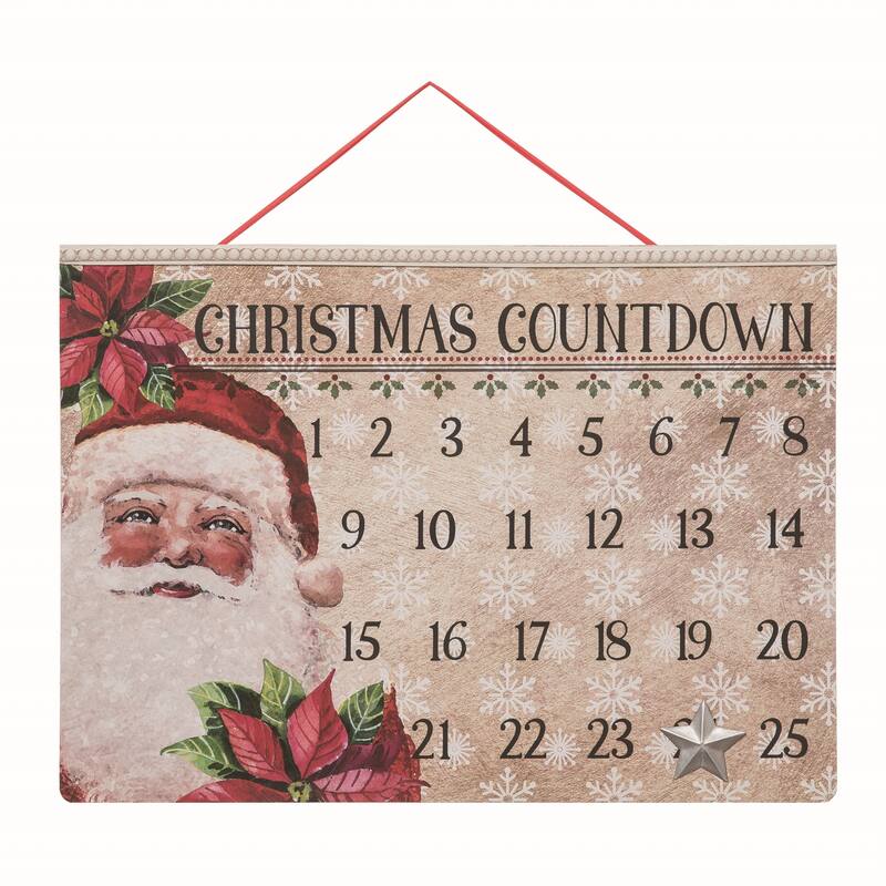 Transpac Wood White Christmas Beaded Countdown Advent Calendar with Star Magnet - Multi