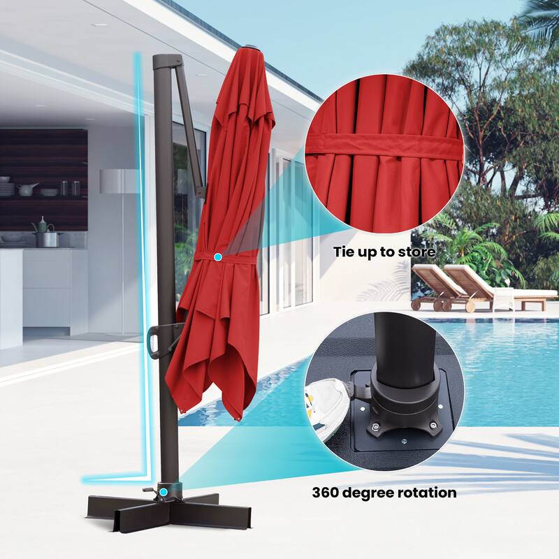 10x13FT Patio Cantilever Umbrella Outdoor Offset Umbrella 360-Degree Rotation with No Base