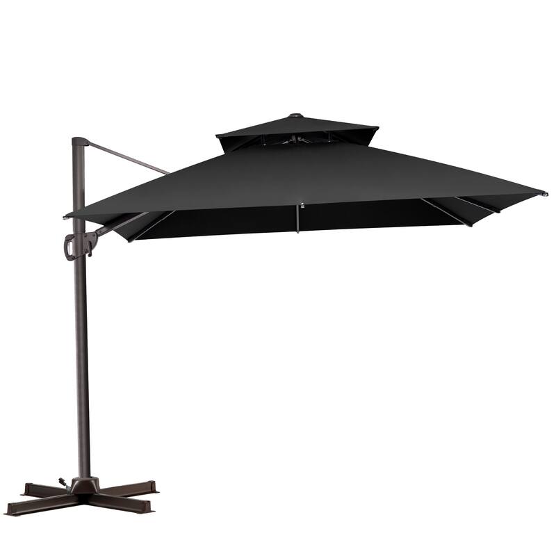 VredHom Double Top Square Patio Cantilever Umbrella with Cross Stand