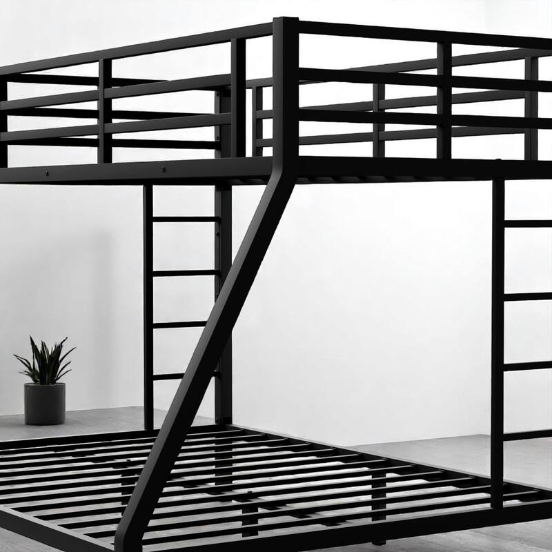 Full XL/Twin XL Over Queen Metal Bunk Bed for Adults and Teens, Heavy Duty, Storage, Noise-Free, No Box Spring