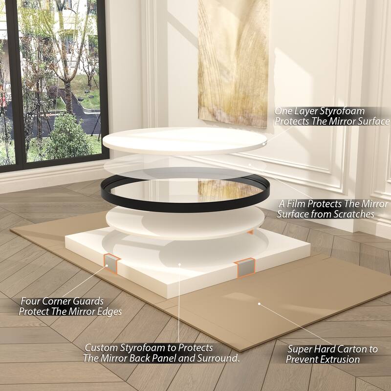 Round Tempered Glass and Metal Framed French Cleat Mounted Wall Bathroom / Vanity Mirror