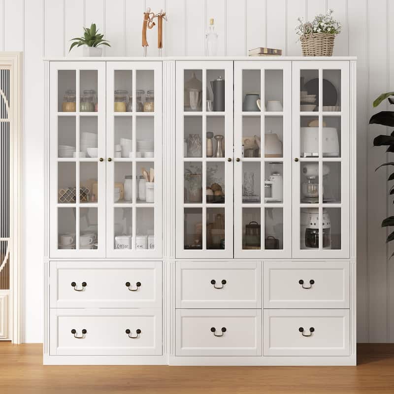 Modular Glass Doors Display Cabinet Combo Bookcase Home Office Pantry