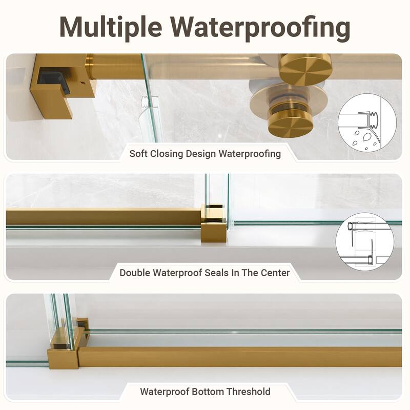 GDFStudio - Modern America Design Frameless Single Sliding Shower Door with 5/16" SGCC Tempered Glass & Stainless Steel Hardware