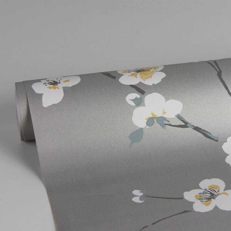 A-Street Prints Monterey Silver Mist Floral Branch Wallpaper