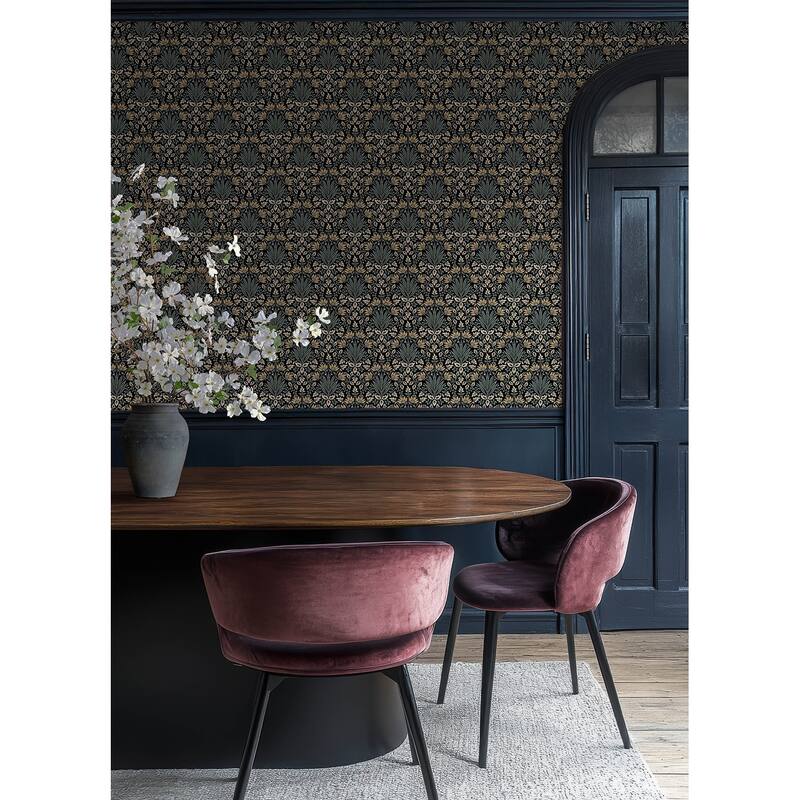 Chris Loves Julia x A-Street Prints Woodbury Black Floral Damask Wallpaper