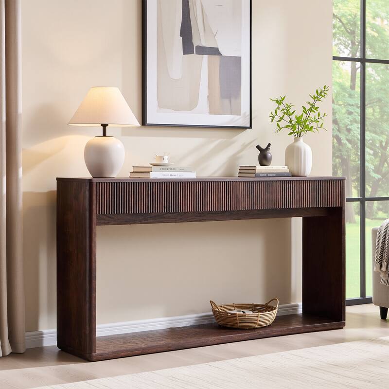 63" Modern Fluted 2 Drawers Entryway Table, Console Table, Sofa Table - Walnut