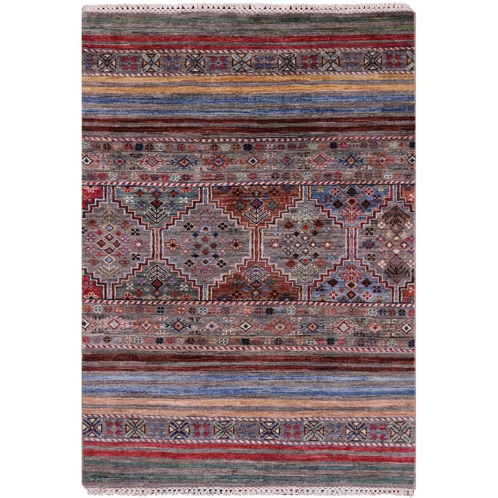 Golden Nile Khorjin Persian Gabbeh Hand Knotted Wool Rug - 3' 5" X 4' 11"