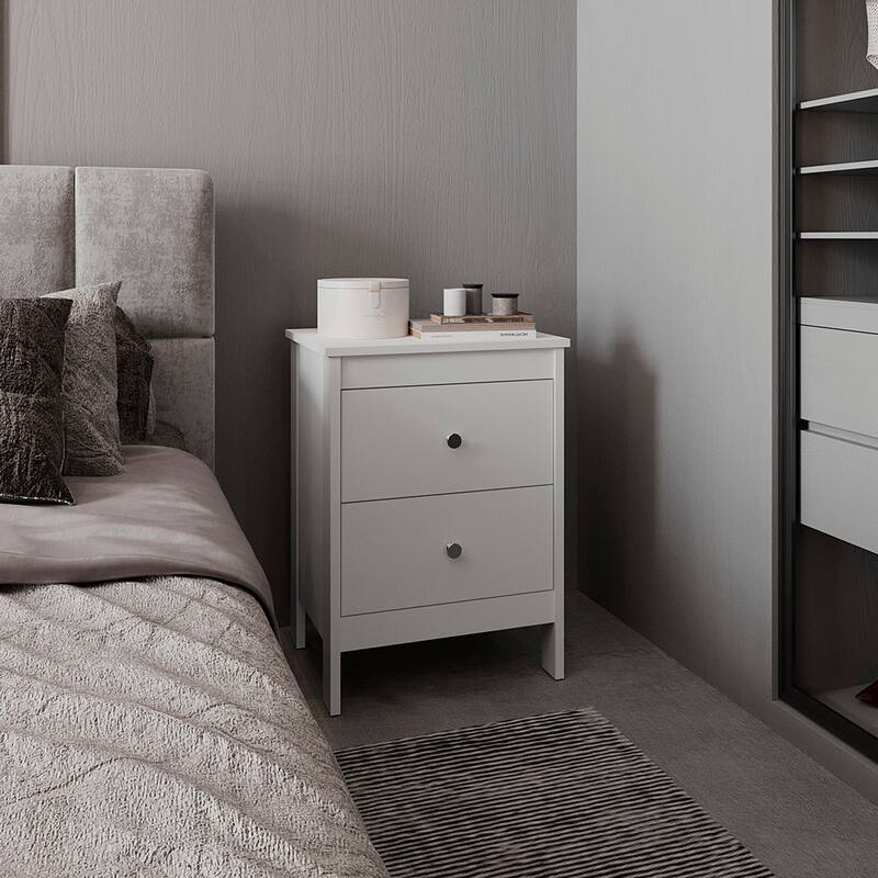 Nightstand,2 smooth-gliding drawers for organized storage,White - White