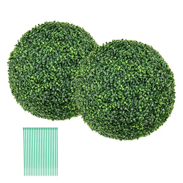 slide 2 of 10, Gymax 2 PCS 20'' Artificial Boxwood Topiary Balls Sun-protective Round Green