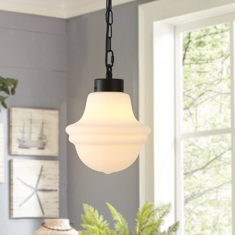 1- Light 8.26'' Wide Dimmable White Milk Glass Pendant - Black