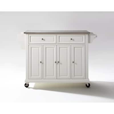 Full Size Kitchen Cart with Stainless Steel Top - Mobile Island with Tiered Shelf & Storage