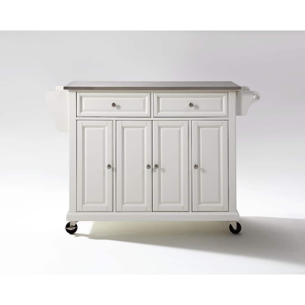 Full Size Kitchen Cart with Stainless Steel Top - Mobile Island with Tiered Shelf & Storage