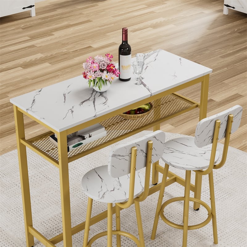 3 Piece Bar Table Set,Bar Table and Chairs Set of 2,with Storage Rack