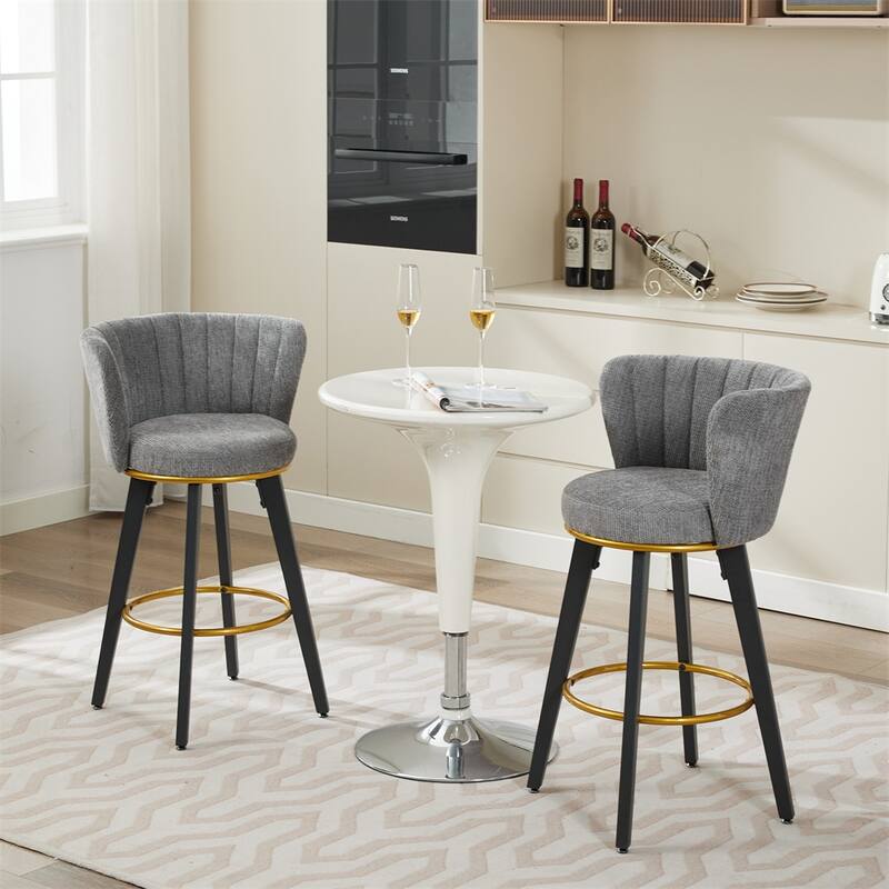 Counter Height Bar Stools Set of 2,360° Swivel Upholstered Barstools - Grey