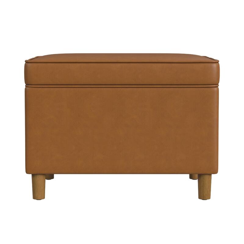 Fero Storage Ottoman, 24in Rectangular Hinged Lid, Brown Faux Leather