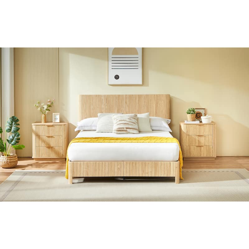 Queen Size Wooden corrugated curved lines, No Box Spring Needed