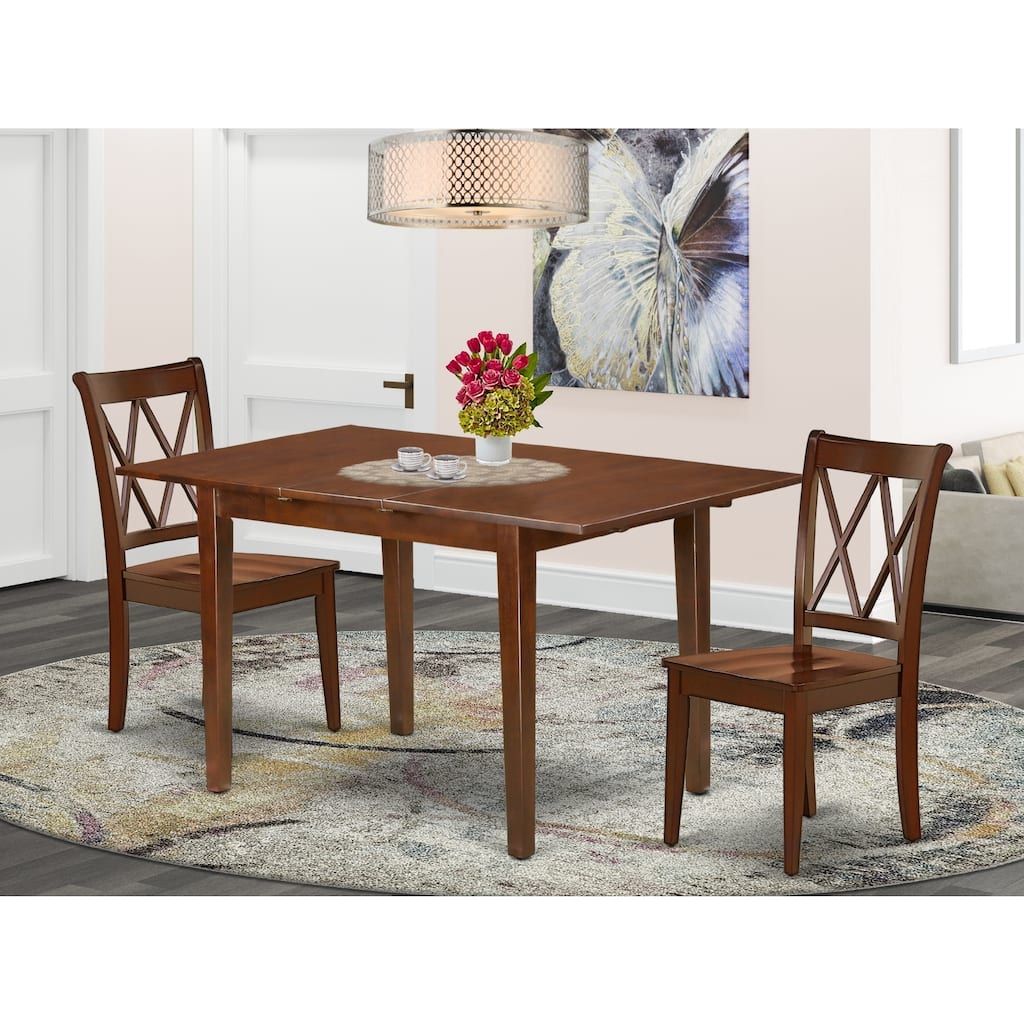 Rectangular Dining Set - 48-60 Inch Table with Leaf & 2 Chairs - Hardwood Kitchen Dining Room Set
