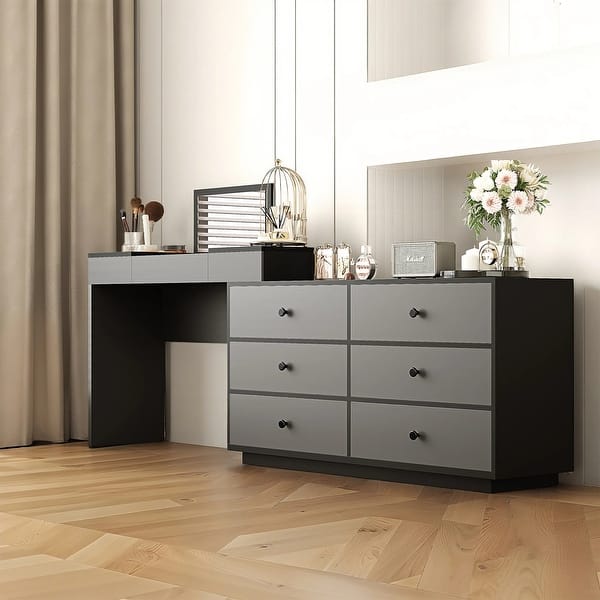 Home Office Storage Expandable Dresser Desk Combo With Flip-Top Makeup Mirror and 6 Storage Drawers - On Sale - Bed Bath & Beyond - 42532169 Home Office Storage Expandable Dresser Desk Combo With Flip-Top Makeup Mirror and 6 Storage Drawers - On Sale - Bed Bath & Beyond - 42532169