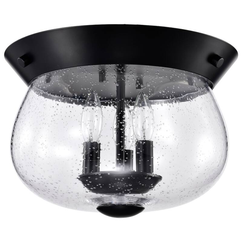 Boliver 3 Light Flush Mount - Matte Black Finish - Clear Seeded Glass - Matte Black
