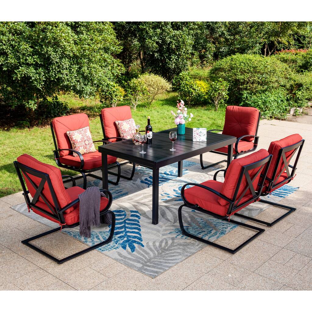 7/9 PCS Outdoor Patio Dining Set, 6/8 Spring Motion Chairs with Cushion, 1 Rectangular able